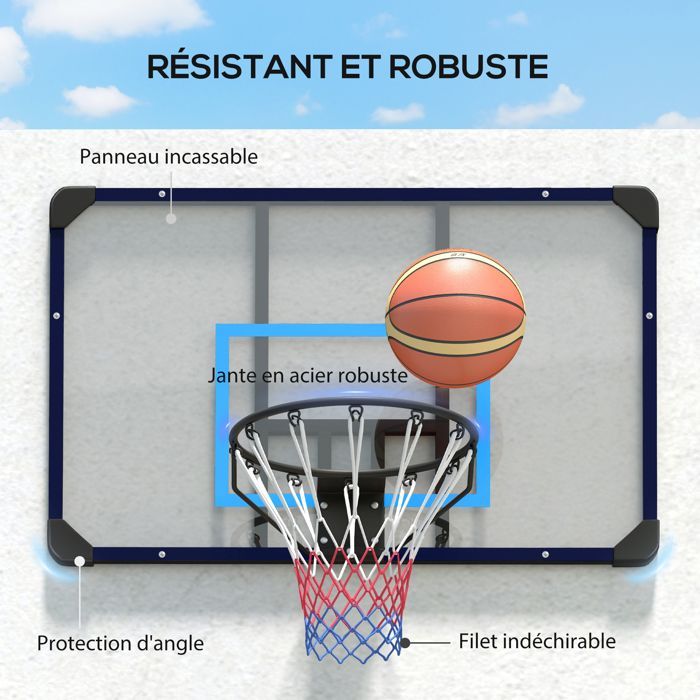 Panier de basketball - SPORTNOW - mural avec panier spécial filet toutes saisons intérieur extérieur - acier - 113x73cm - noir