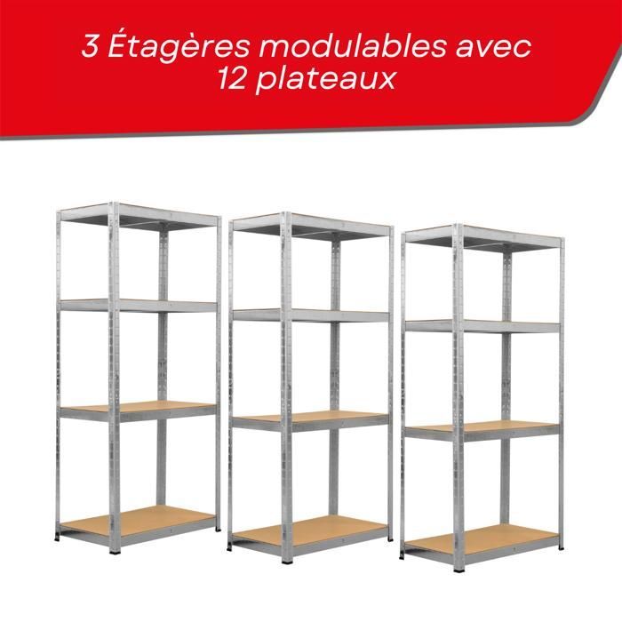 Werkbank met drie schappen voor zware lasten, 150 x 30 x 210 cm - EURO VANADIUM - 12 schappen - max. 960 kg