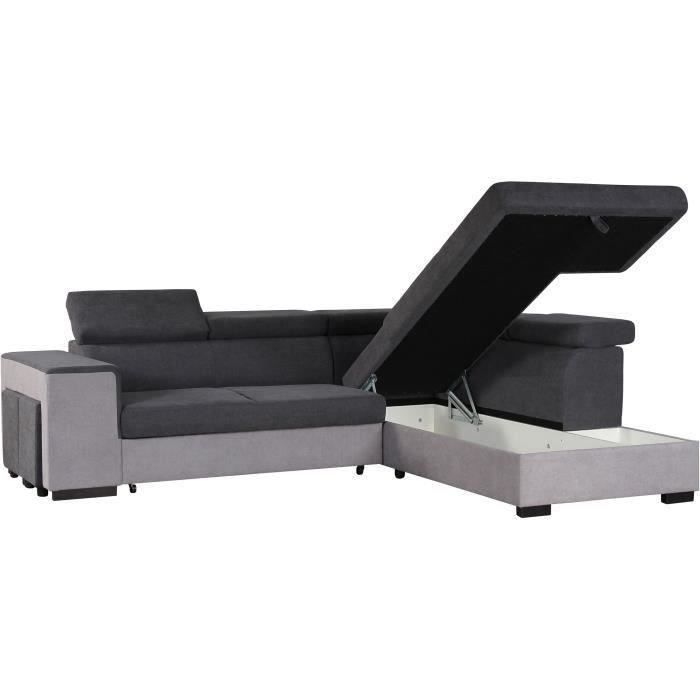 Sofá cama esquinero derecho con almacenamiento, 5 plazas - Tela gris - Ancho 271 x Profundidad 220 x Alto 77 cm - ARMSTRONG - Fabricado en Ucrania