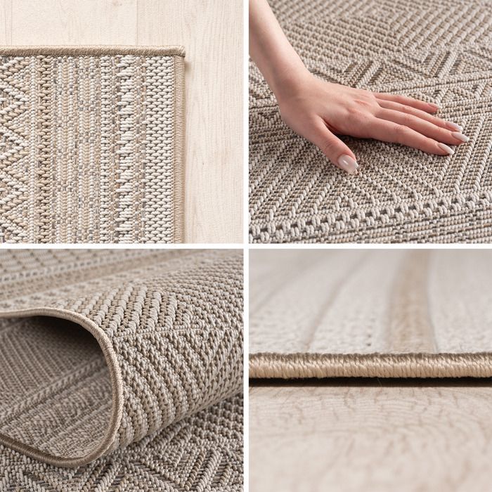 Alfombra de exterior SIMPEX color beige, 140 x 200 cm, para cocina, diseño bohemio escandinavo.