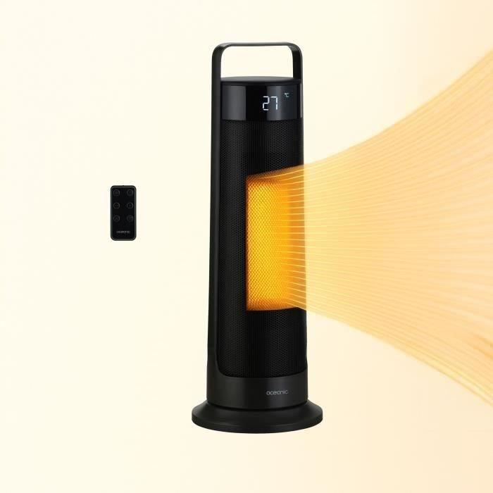 Calefactor oscilante con ventilador - Cerámico - OCEANIC - 2000 W - Control remoto - Negro