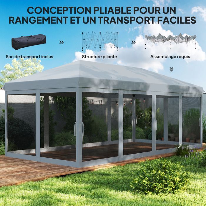 Outsunny - Tonnelle de jardin - Polyester Oxford - 585x295x270cm - Gris