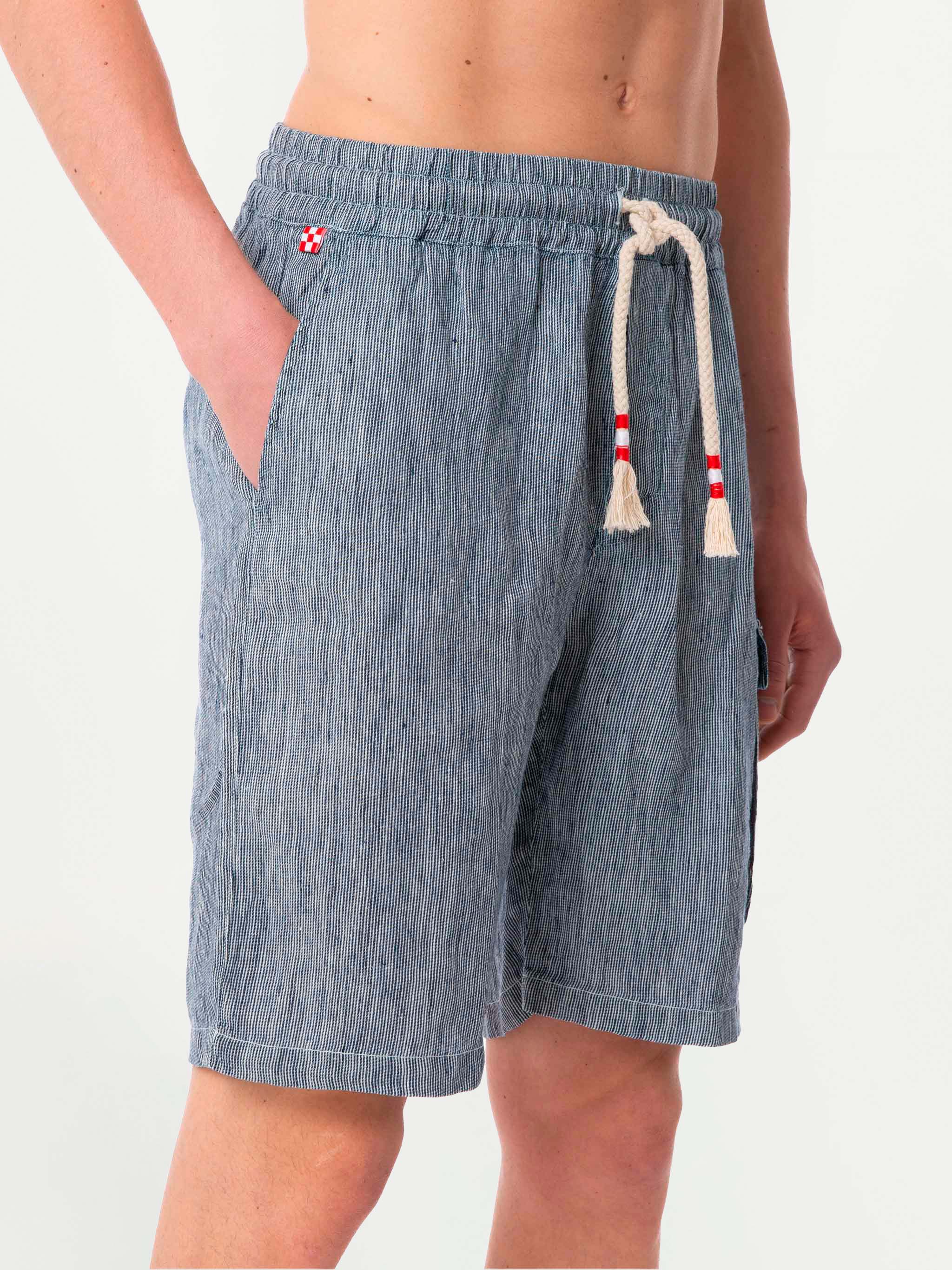 Bermuda in lino color denim a righe