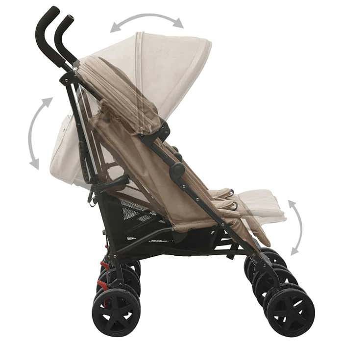 Cochecito doble - vidaXL - Color topo - Acero - Plegable - Ajustable