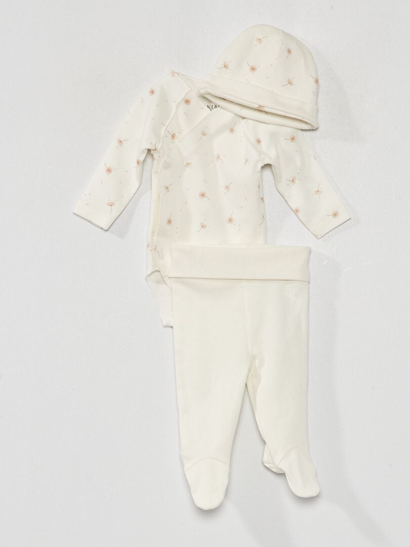 Conjunto de 3 peças: body, leggings e chapéu - BRANCO