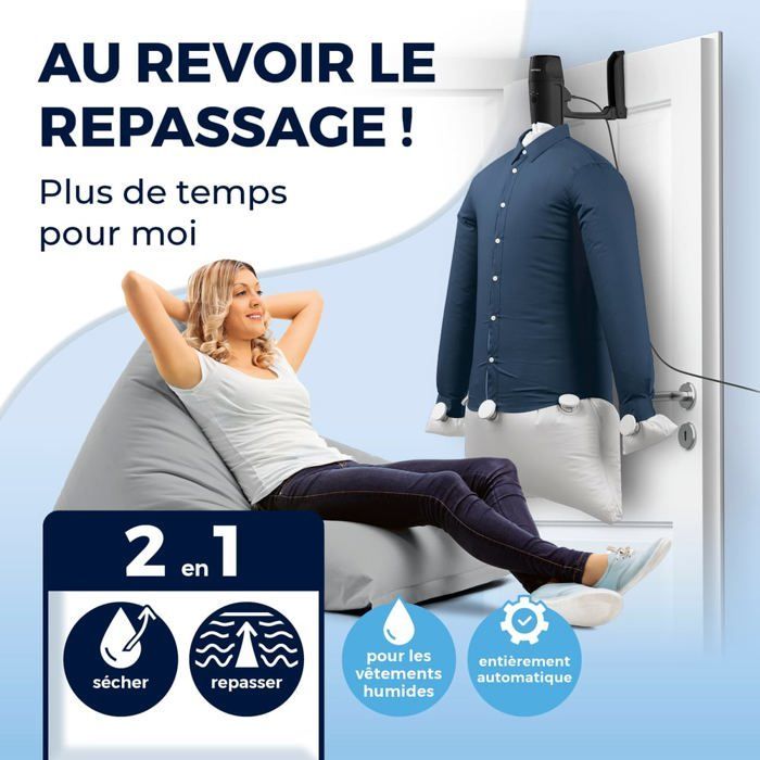 CLEANmaxx PRO KOMPAKT Shirt Iron - Easy to hang over the door and automatic ironing - black/silver