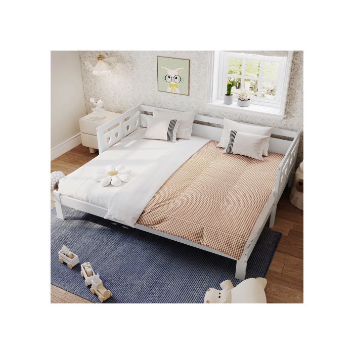 Cama de adulto, sofá cama, cama extraíble de 90x190 cm de pino macizo con segunda cama y estructura enrollable, cama en forma de corazón, blanca.
