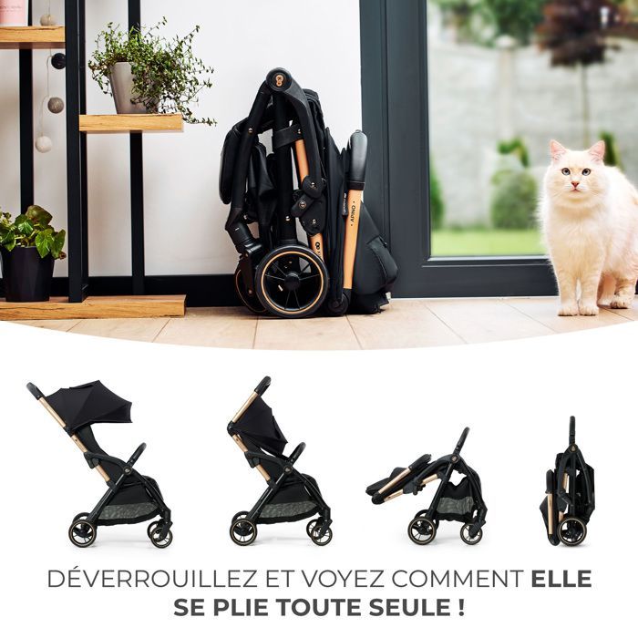 Passeggino Kinderkraft APINO (fino a 22 kg), chiusura automatica, impermeabile, pesa solo 7,5 kg, nero.