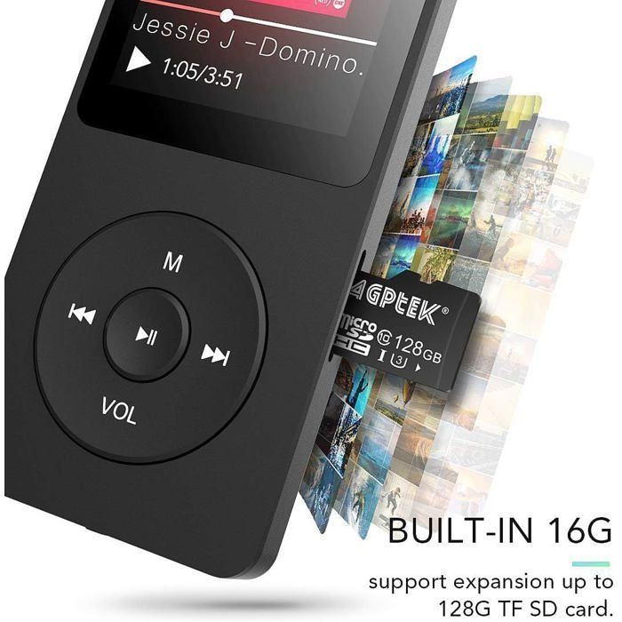 AGPTEK 16GB MP3-speler met hoofdtelefoon, FM-radio, opnamefunctie, e-book, 1,8