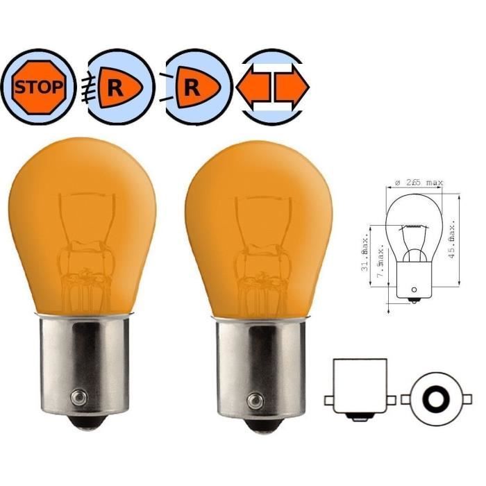 2x 12V 21W BA15S Orange Flashing Bulbs for Cars, Motorcycles, Scooters, and Mopeds (Front and Rear) P21W