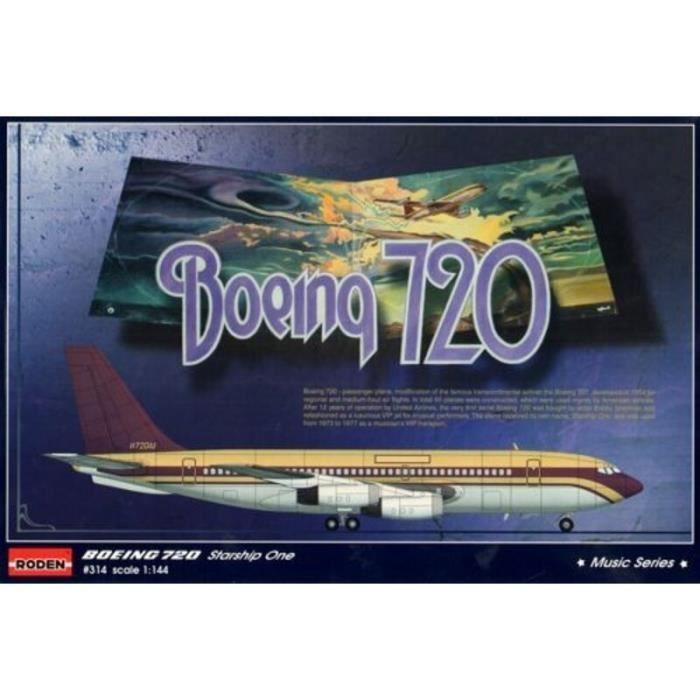 Maquette d'avion - RODEN - Boeing 720 Starship 1 - Échelle 1/144 - Couleur Noir - Public Adulte