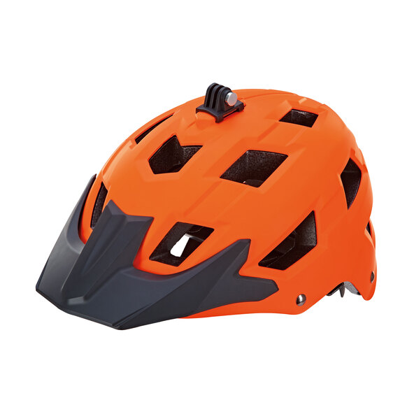 Bicycle helmet with holder for action cam, orange, 54-58 cm