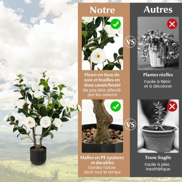 Camelias artificiales - COSTWAY - Juego de 2 - Blancas - Para interior - 95 cm
