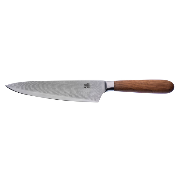 Damascus steel chef's knife, walnut handle, 20 cm