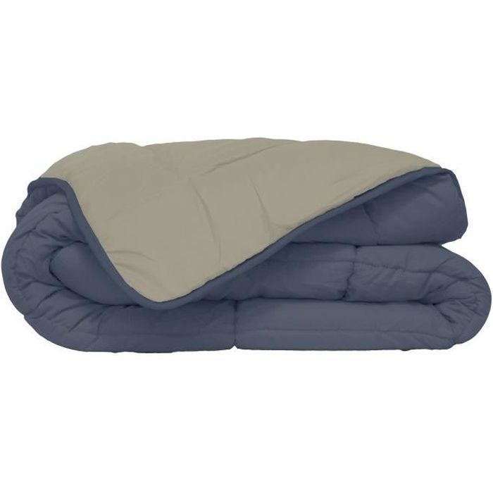 CALGARY - Couette Chaude Microfibre 400gr/m² - Pétrole & Mastic - 140 x 200 cm