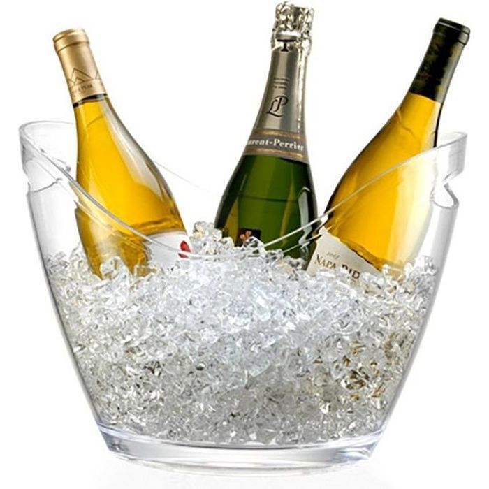 Seau à Champagne - Transparent - 3 Bouteilles - Plastique Robuste - 34x26x24 cm