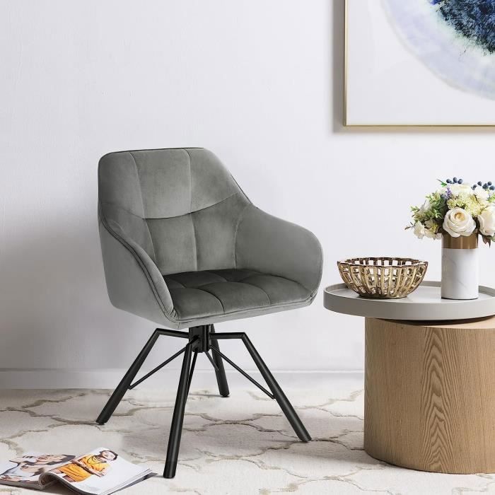 WOLTU Chaise Pivotante à 360°, Chaise Salle à Manger Scandinave, Fauteuil de Cuisine en Velours, Gris Foncé W0ATT0020-1