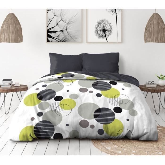 Juego de ropa de cama de microfibra - HOME LINGE PASSION - DREAM BUBBLES - Funda nórdica 220 x 240 cm + 2 fundas de almohada 63 x 63 cm - Gris