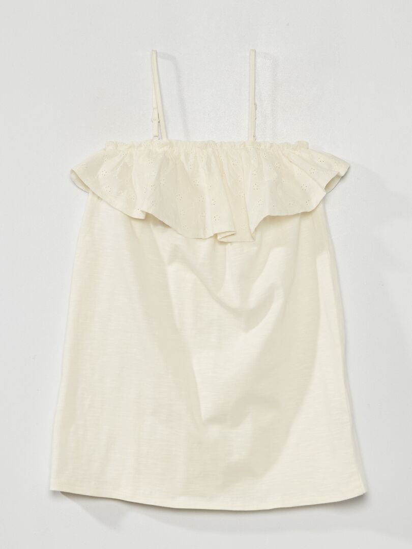 Jurk met ruches en borduursels - Wit