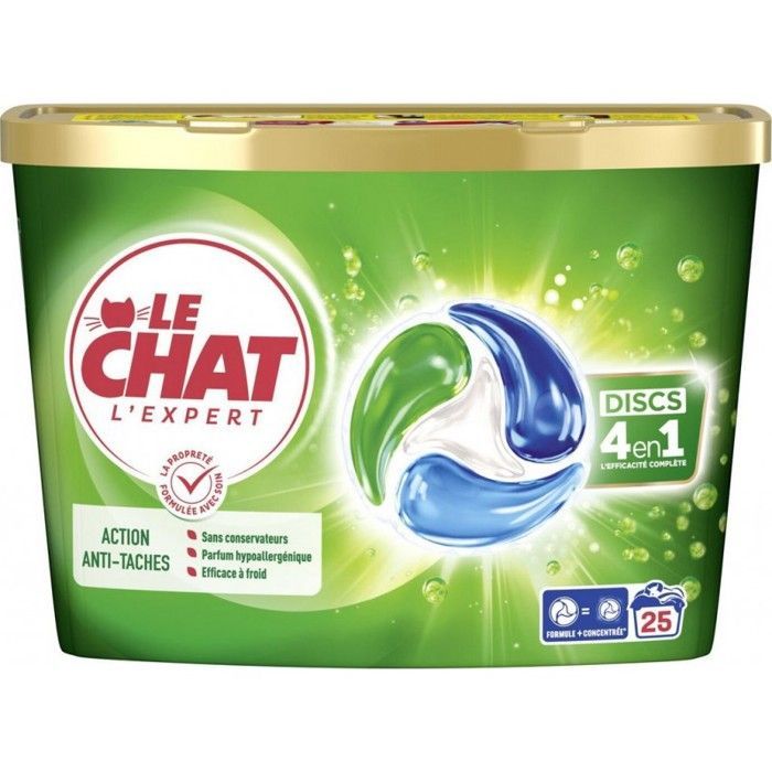 LE CHAT Cápsulas de Lavanderia 4 em 1, Discos Antimanchas, 25 cápsulas