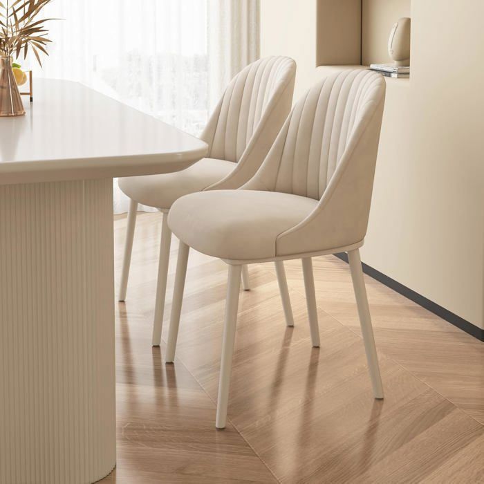 Guyii Modern Chair, Sleek Lounge Chair with Striped Backrest, White Chair for Dining Room or Bedroom
