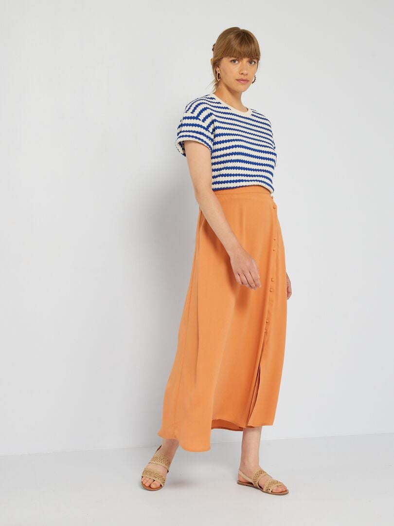 Falda midi de georgette - MARRÓN