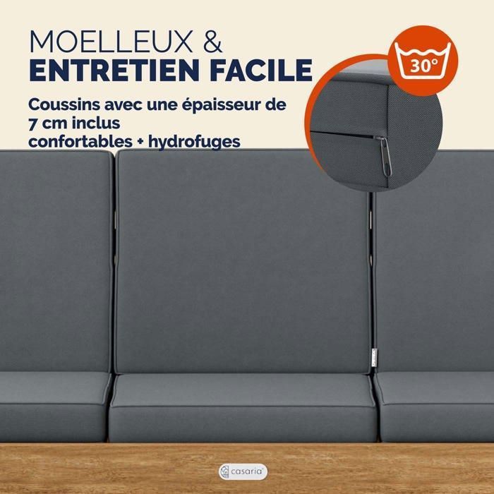 CASARIA Banc de jardin en bois avec table 200x50cm résistant aux intempéries Pliable 3 places jardin balcon bain de soleil