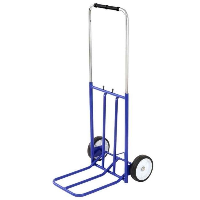 Carretilla plegable JPC, capacidad de 50 kg, altura ajustable de 600 a 980 mm, asa extraíble, compacta, azul.