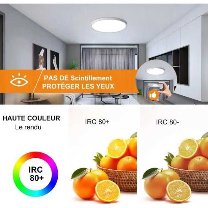 DELIPOP Moderne LED-plafondlamp 24W 6000K IP44 Waterdichte ronde plafondlamp voor badkamer, slaapkamer, keuken en woonkamer - Wit