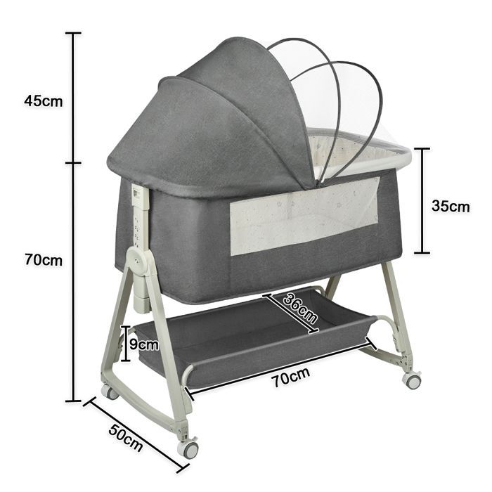 MIPAN. Cuna colecho 3 en 1 - Cama con inclinación y altura ajustables - Cuna para bebés desde recién nacidos hasta los 36 meses - Gris