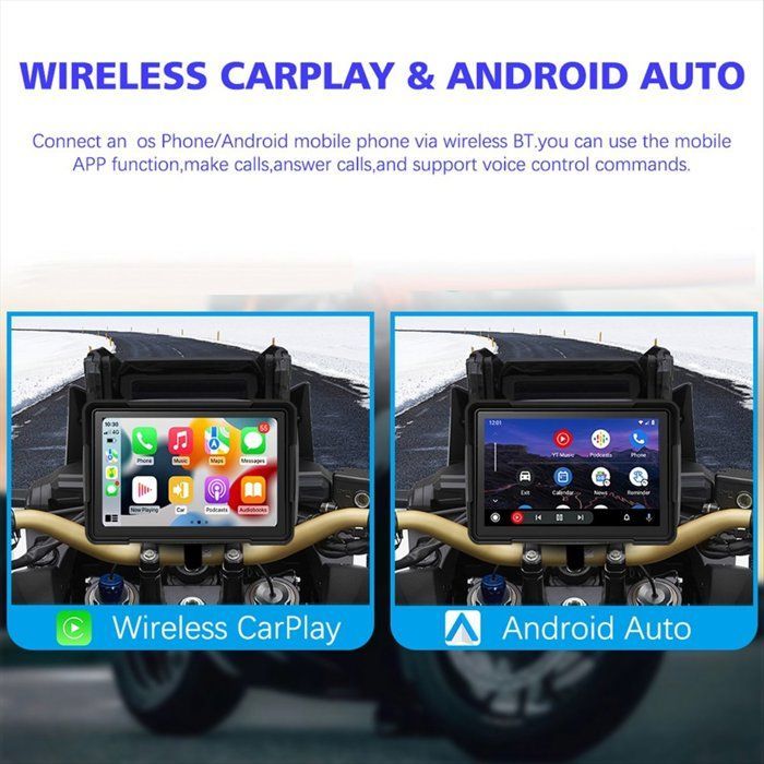 Pantalla Bluetooth portátil de 5 pulgadas para navegación GPS de motocicleta, resistente al agua IP67, inalámbrica, compatible con Carplay y Android Auto, reproductor MP5.