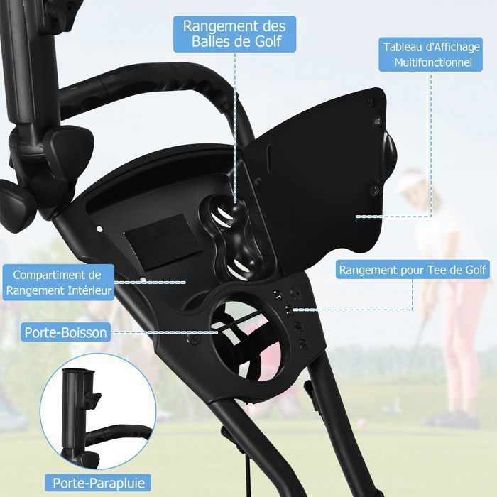 Carrito de golf plegable de 5 ruedas COSTWAY con correa elástica, soporte ajustable para paraguas y portavasos, bolsa con revestimiento de aluminio, color azul.