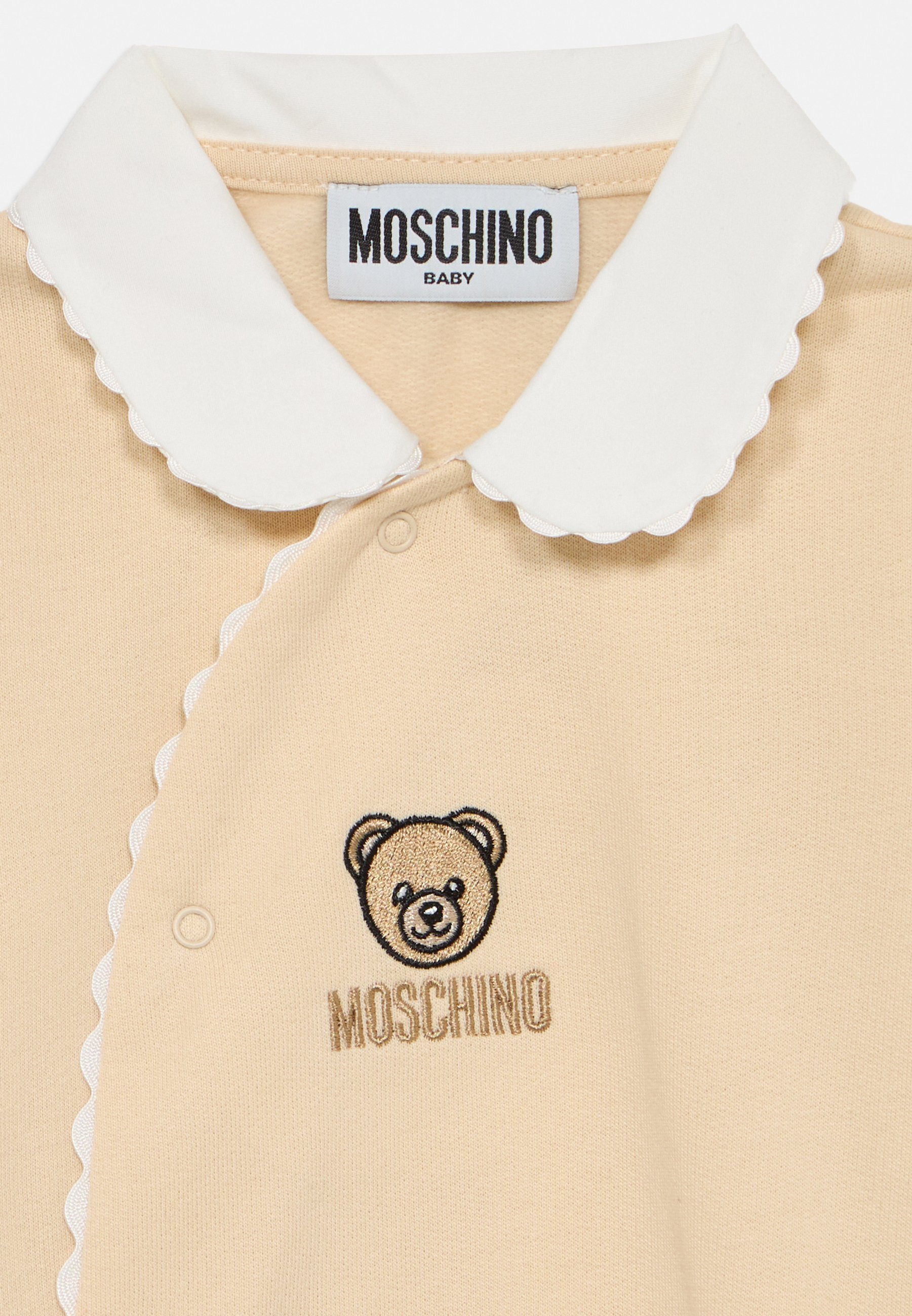 MOSCHINO BABYROW SLABBETJE EN MUTSJE UNISEX SET - Babycadeaus - beige
