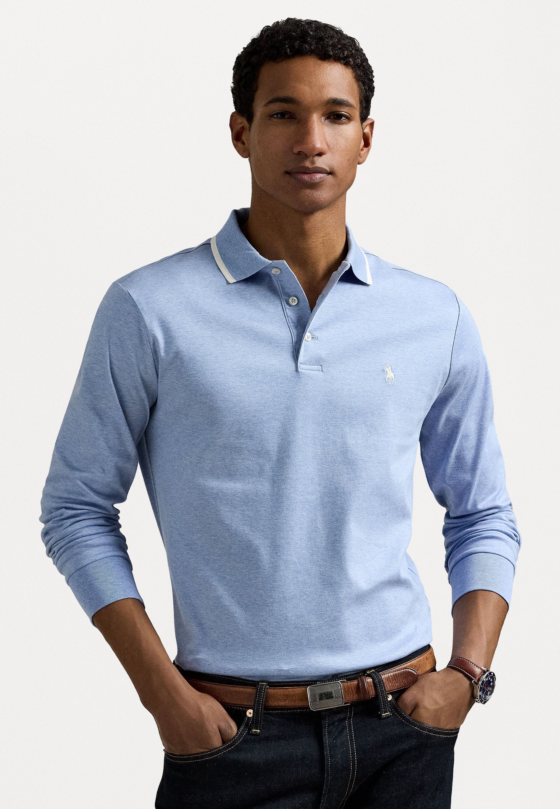 Polo Ralph Lauren CUSTOM SLIM FIT POLOSHIRT VAN ZACHT KATOENEN - Poloshirt - Isle Heather