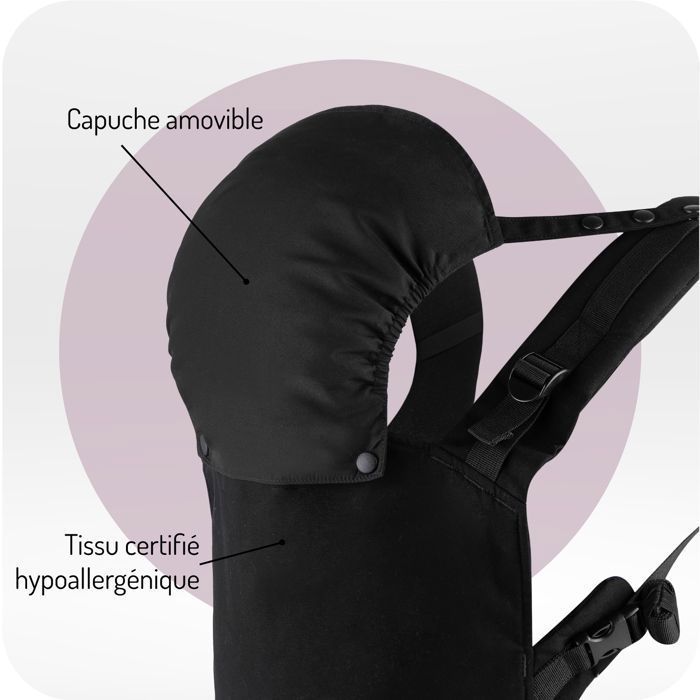MoMi COLLET – Portabebés ergonómico y fisiológico – Para llevar al bebé delante o en la espalda – Ajustable – Hasta 15 kg – Negro