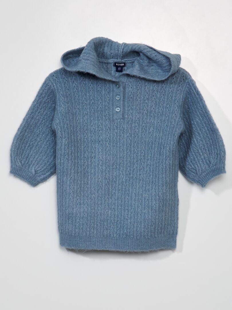 Vestido de tricô com capuz - AZUL