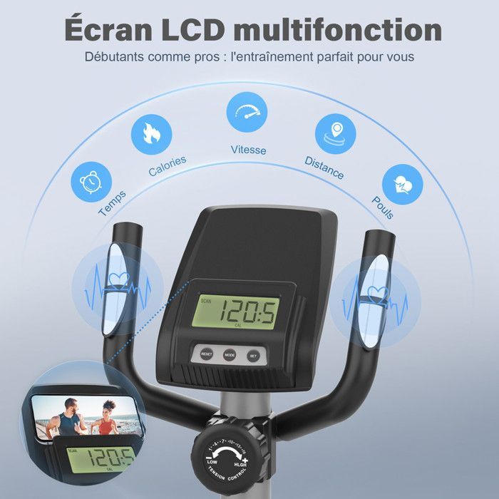 Elíptica magnética 2 en 1. 16 niveles de resistencia, volante de inercia de 6 kg, peso máximo 120 kg. Aplicación Bluetooth, pantalla LCD, color negro.