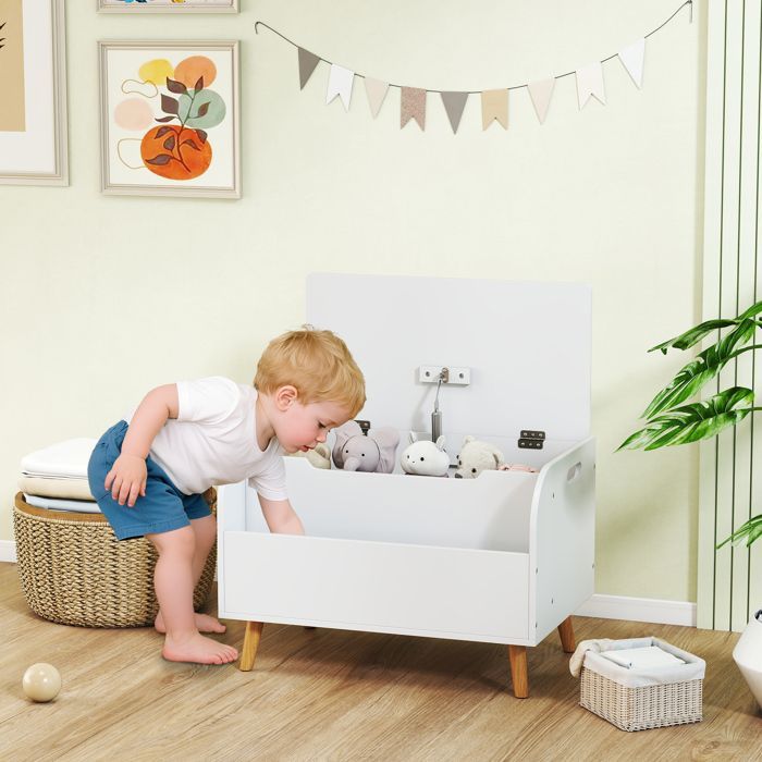Children's toy chest - AIYAPLAY - hinged lid and open compartment - MDF - 60x40x43cm - white