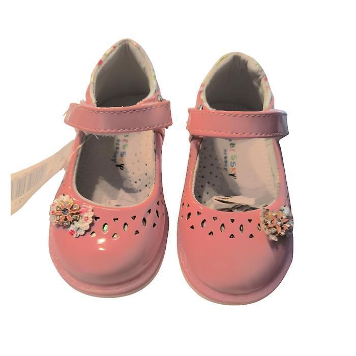 Chaussures - Enfant - Fille - Salomés - Babies - Cuir - Verni - Rose - Motif Fleur - Pointure du 21 au 26