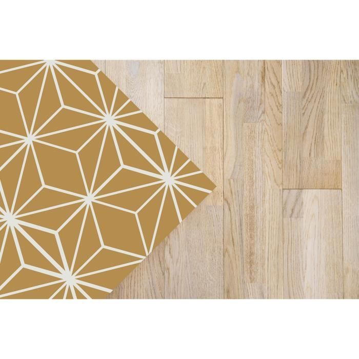 Vinyl Rug Panorama Lines Stars Mustard 40x80 cm - Rug for Kitchen, Office and Living Room in PVC