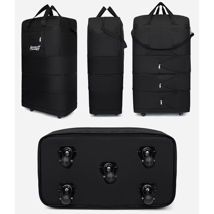Sac de Sport - Extensible Pliable Duffle Bag avec Roues Rotatives à 360 ° Sac de Voyage Pliable à Trois Couches