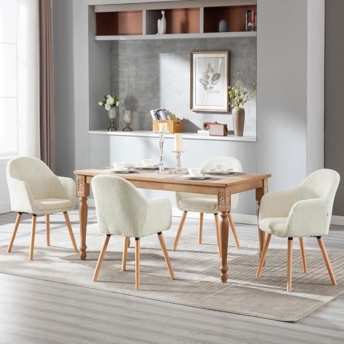WOLTU Chaise de Salle à Manger Lot de 2, Chaise de Cuisine Ergonomique en Velours Côtelé, Pieds en Bois Massif, Beige W0ATT0207-2