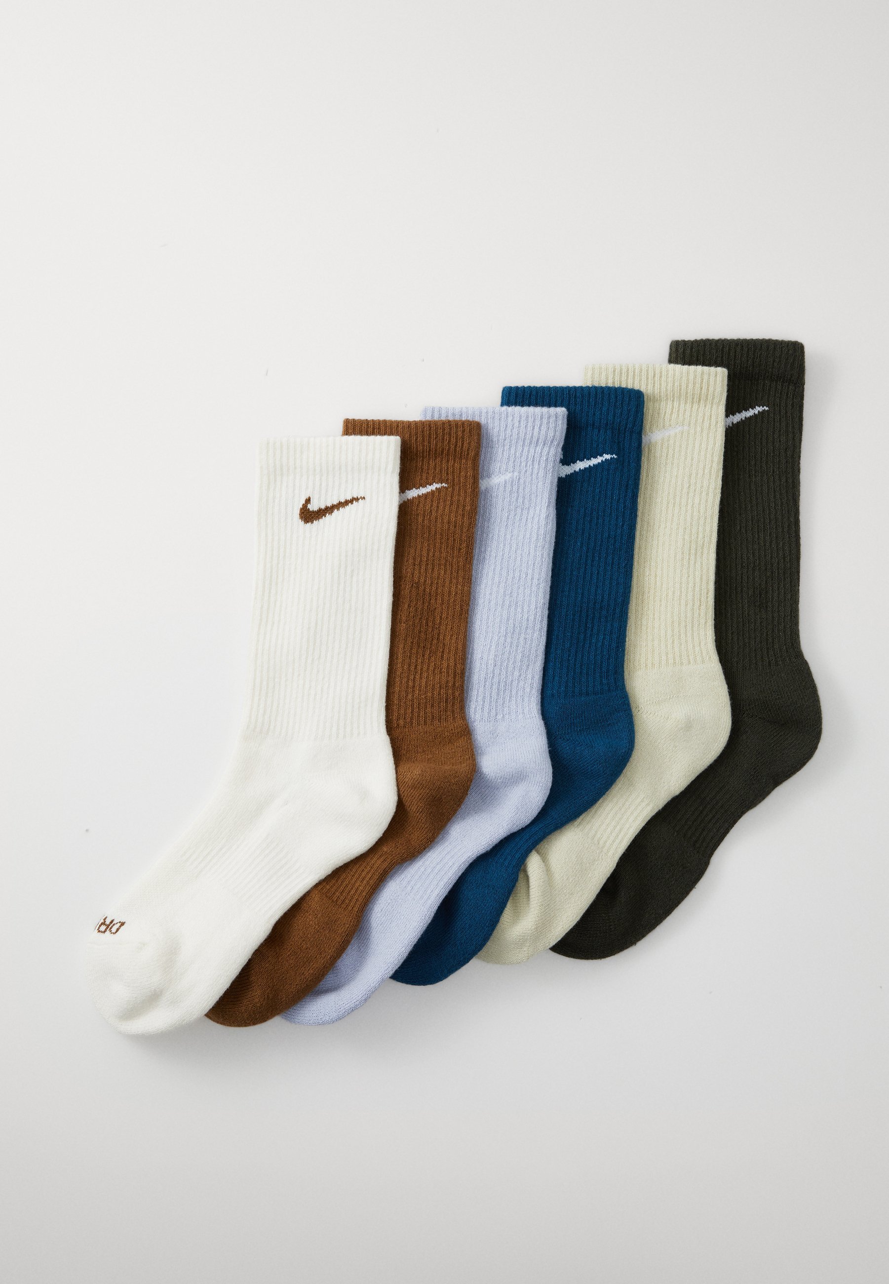 Lot de 6 paires de chaussettes de sport Nike Performance EVERYDAY PLUS CREW unisexe - Blueforce/Sequoia/MosswoodBrown/Ghost/LTKaki/Sail