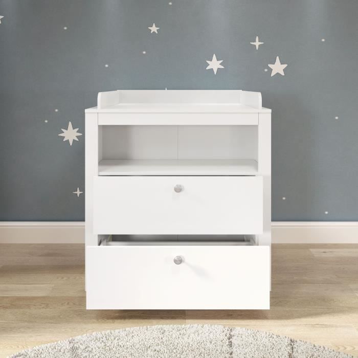 Conjunto de tres piezas para habitación infantil: cuna de 70 x 140 cm + cambiador + armario OLIVIA - Blanco - TREND TEAM