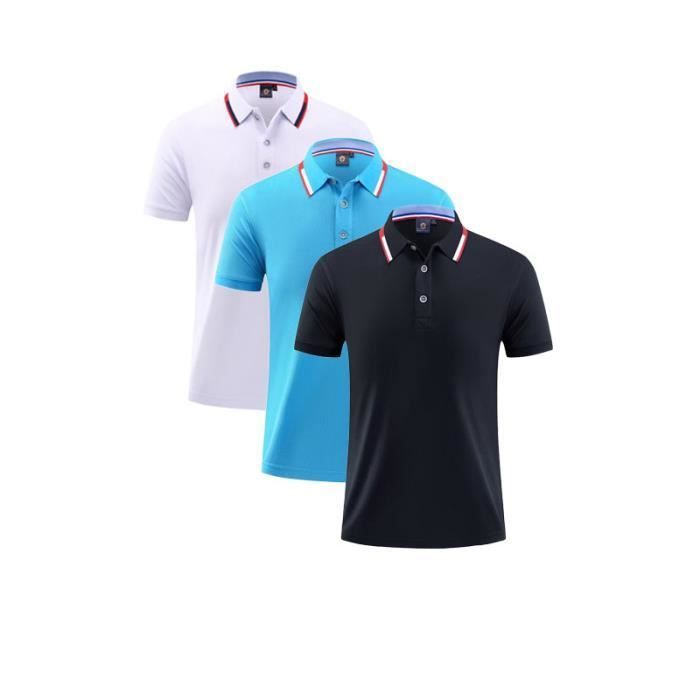 Confezione da 3 polo da uomo a maniche corte in cotone, ad asciugatura rapida, traspiranti per l'estate - Bianco/Nero/Azzurro