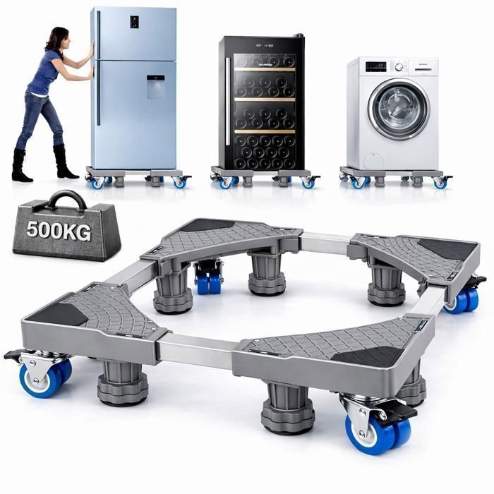 Soporte para lavadora, base ajustable con 4 ruedas y 8 patas, capacidad de carga de 500 kg, 42 x 68 x 12 cm.