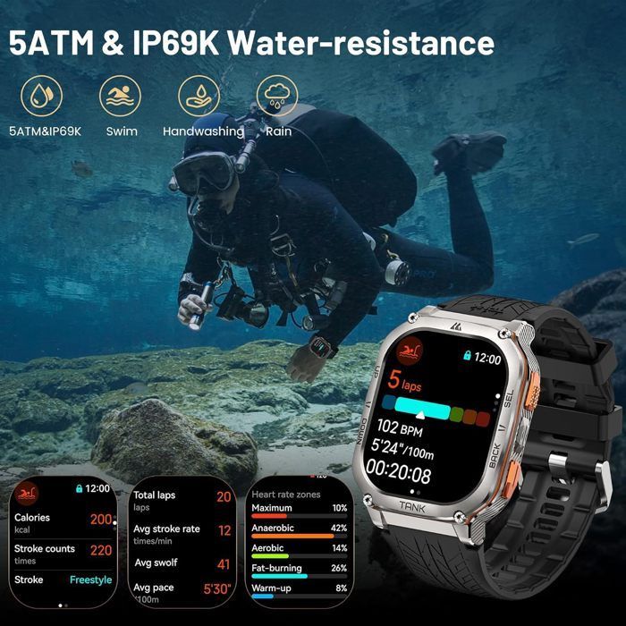 KOSPET M3 Ultra Montre Connectée homme Montre Sport GPS 40+ jours 50m Etanche Tracker d'Activit Répondre/appeler Sommeil -Argent