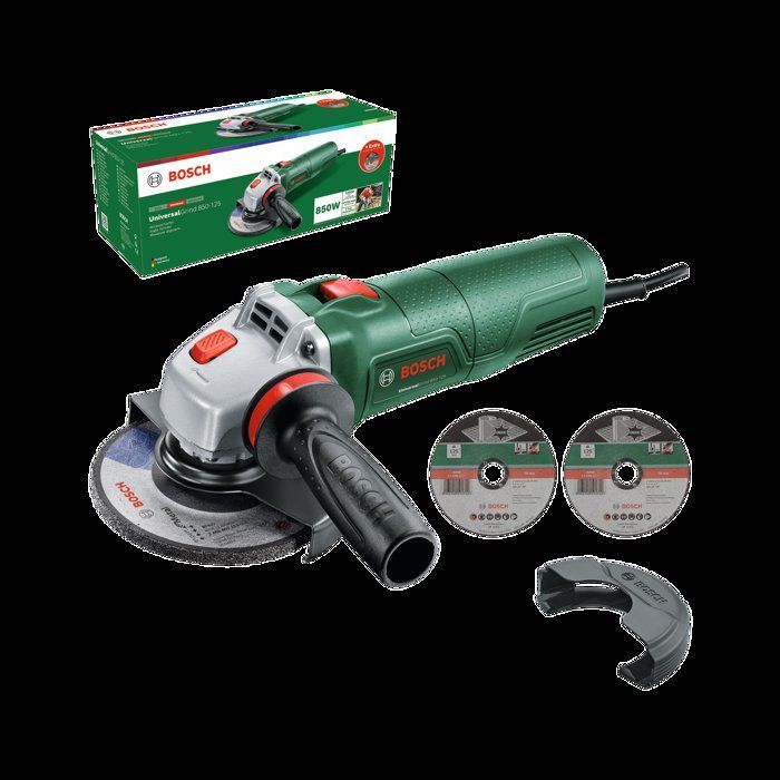 Amoladora angular con cable Bosch UniversalGrind 850-125 – 850 W, 125 mm, 3 discos incluidos