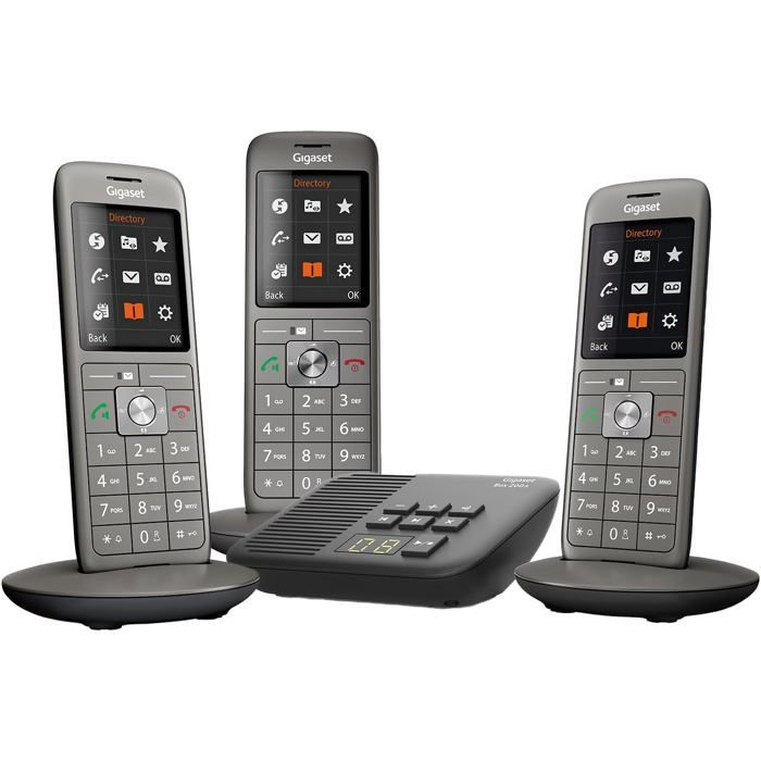 FLEUVE-Telephone Fixe-Cl660A Trio-Téléphone DECT-Répondeur-3 Combinés-Gris Anthracite
