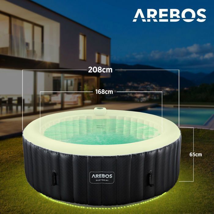 Spa hinchable AREBOS | Hinchable automático | 208 cm | 6 personas | 130 chorros de masaje | 1000 litros | Spa y bienestar